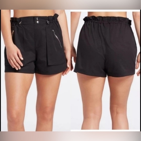 CALIA by Carrie Underwood Pants - Calia By Carrie Underwood Black Woven Paper Bag Adjustable Waist Shorts Size S